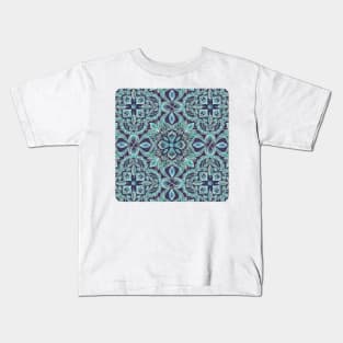 Chalkboard Floral Pattern in Teal & Navy Kids T-Shirt